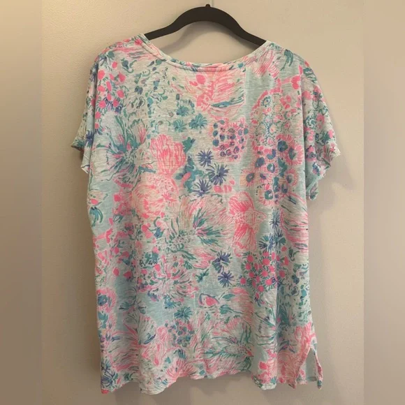 Lilly Pulitzer Linen Shirt Serene Blue Fish - Picture 6 of 8